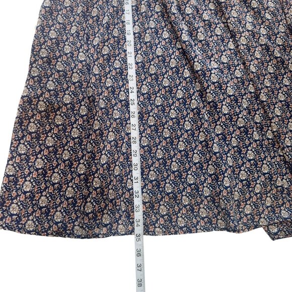 CODExMODE Women SZ M Navy Blue Floral A Line Knee Lenght Dress High Neck Chiffon - Picture 6 of 15